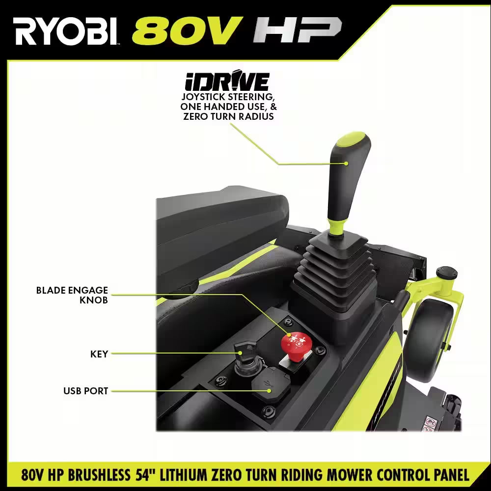80V HP Brushless 54 In. Battery Electric Cordless Zero Turn Riding Mower (3) 80V Batteries (4) 40V Batteries and Charger